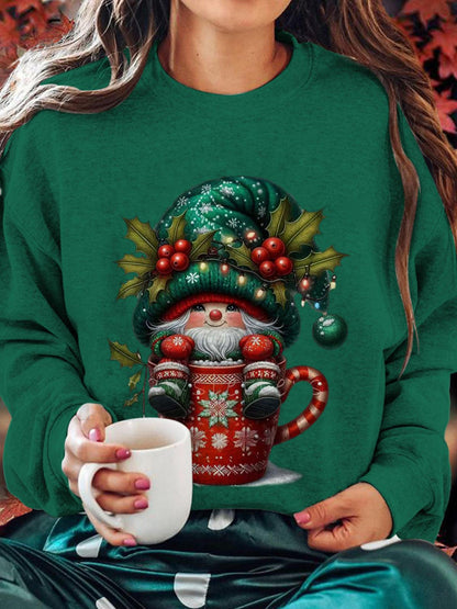 Gnome Cup Christmas Printed Long Sleeve Casual Top