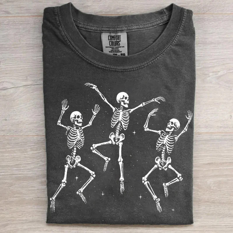 Washed Halloween Fun Printed Cotton Crew Neck T-Shirt