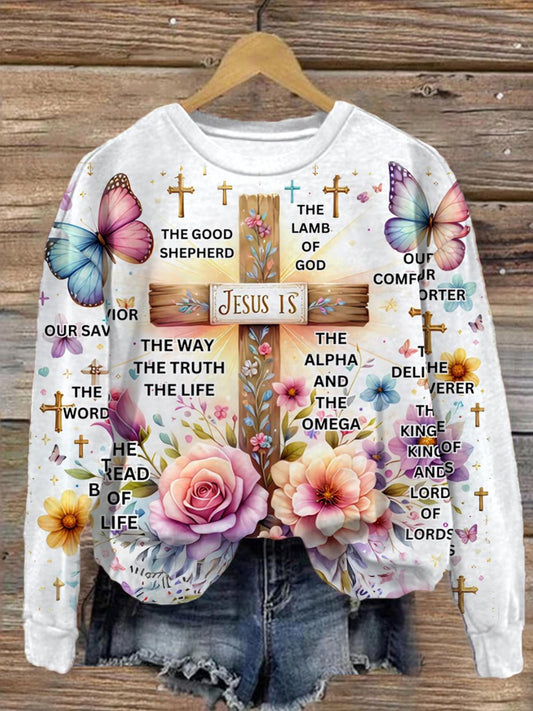 Jesus Is Christian Printed Long Sleeve Casual Top