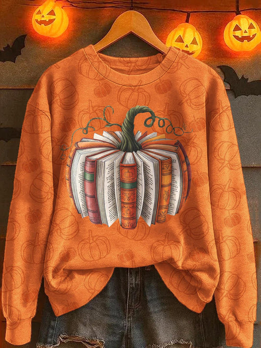 Autumn Pumpkin Print Long Sleeve Casual Top