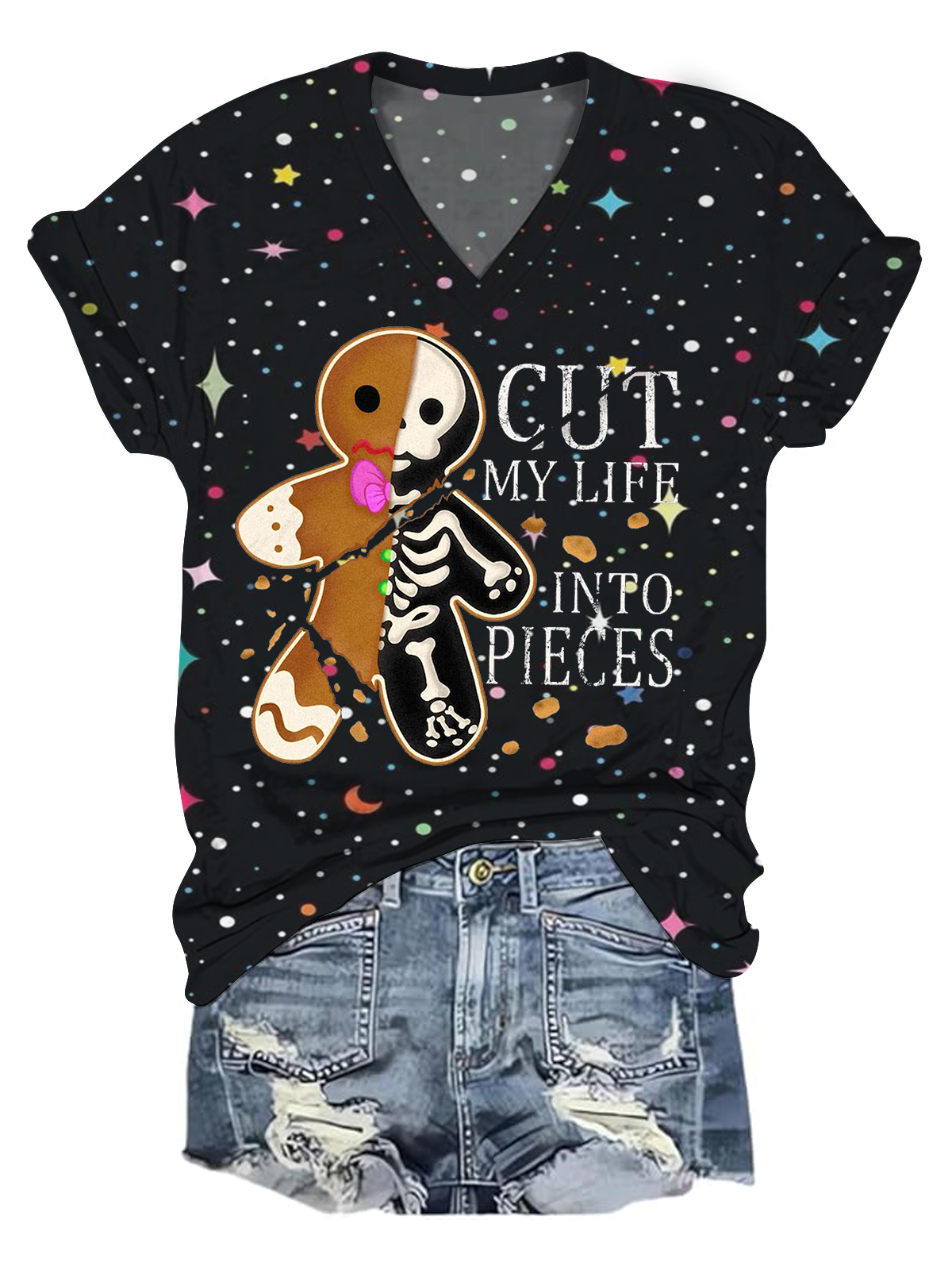 Cut My Life Into Pieces Gingerbread Emo V-Neck T-Shirt