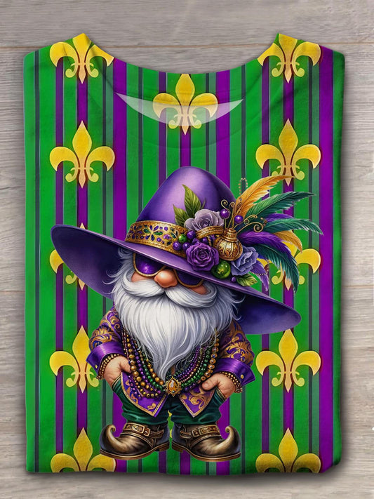 Mardi Gras Gnome Printed Crew Neck T-shirt