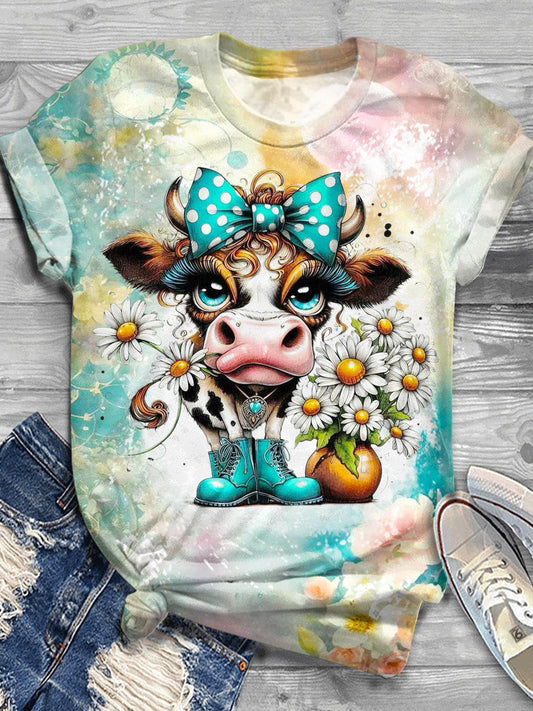Daisy Cow Printed Crew Neck T-shirt