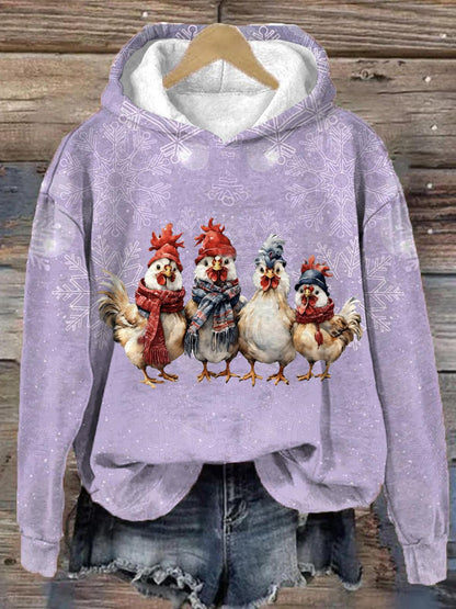 Women's Funny Christmas Hens Long Sleeve Printed Hoodie