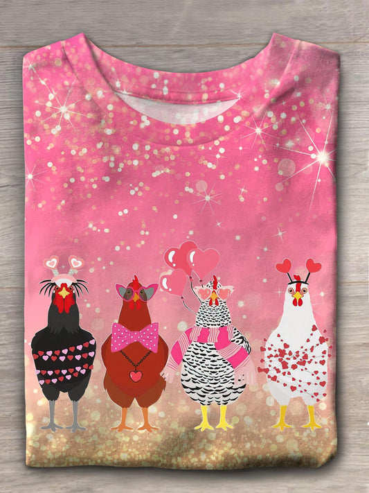 Women's Chicken Valentine Crew Neck T-shirt