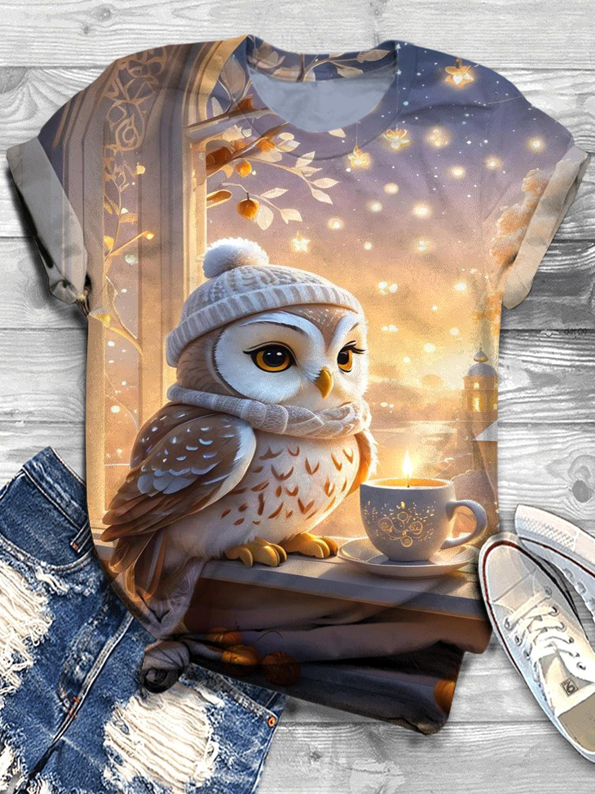 Winter Owl Crew Neck T-shirt