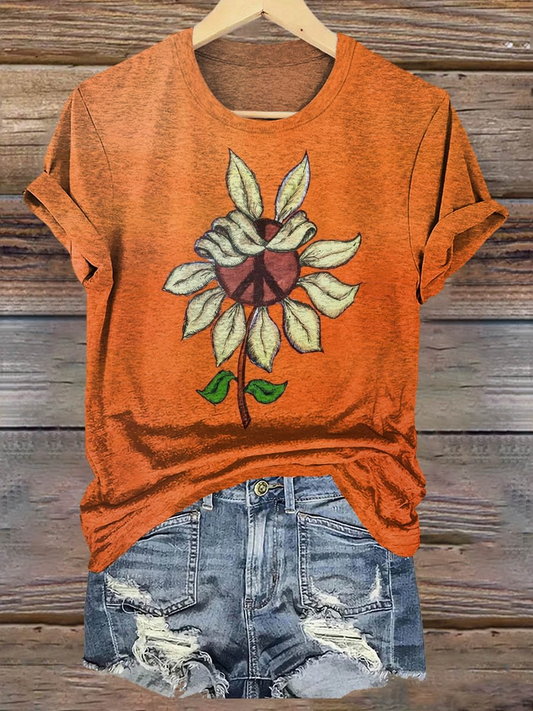 Whisper of Wisdom Hippie Sunflower Art Crew Neck T-shirt