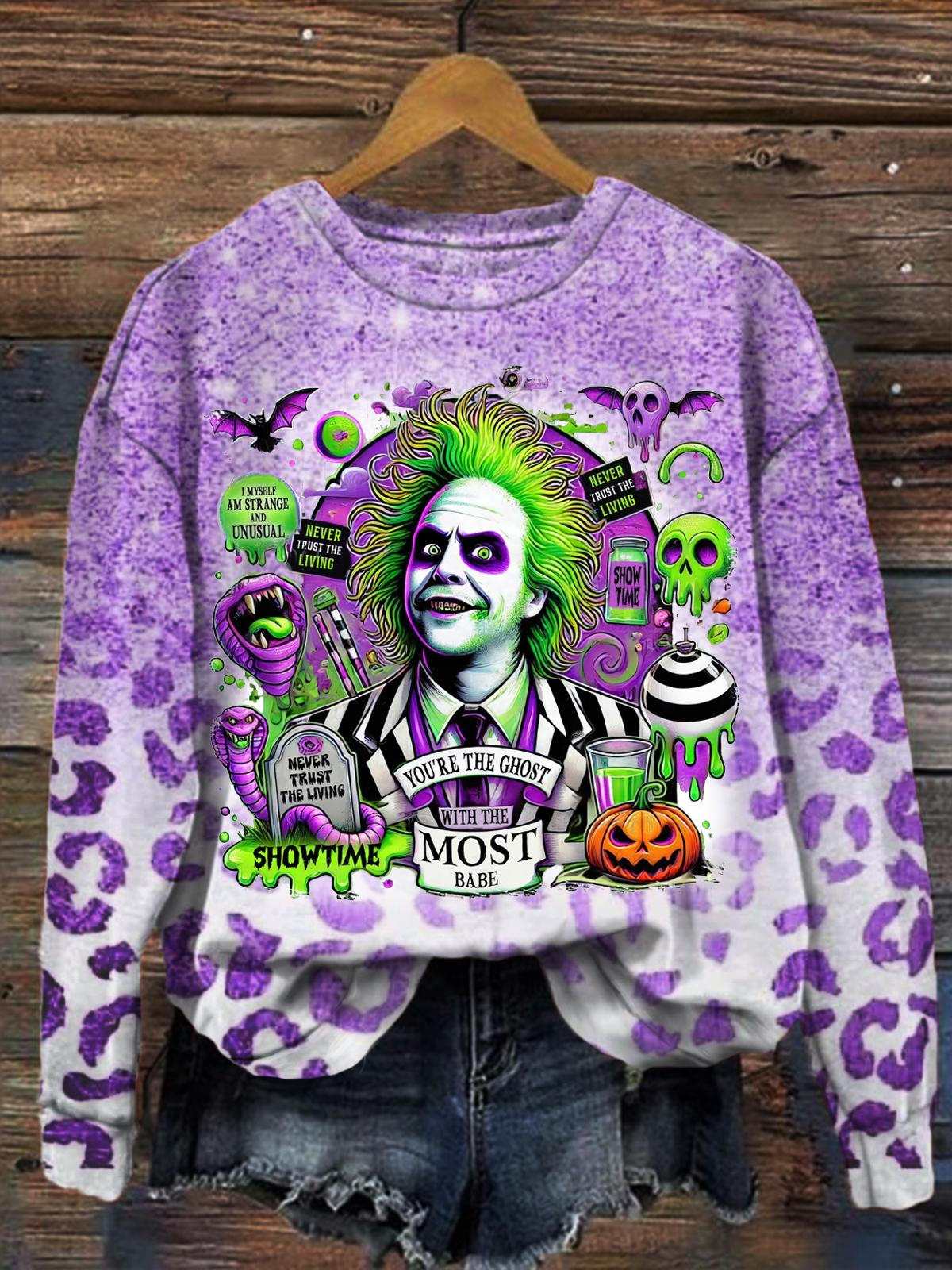 Women's Halloween Showtime Pumpkin Print Long Sleeve Top