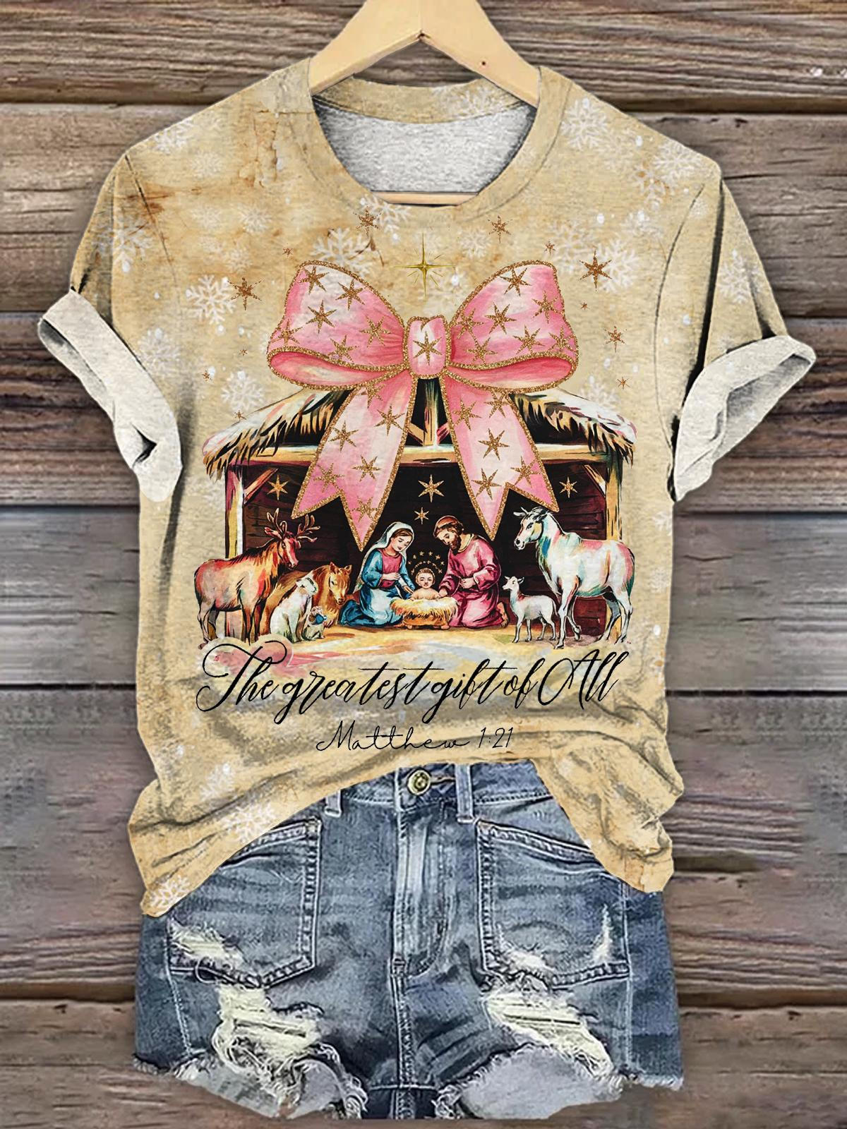 Women's Christmas Butterfly Faith Vintage Print T-Shirt