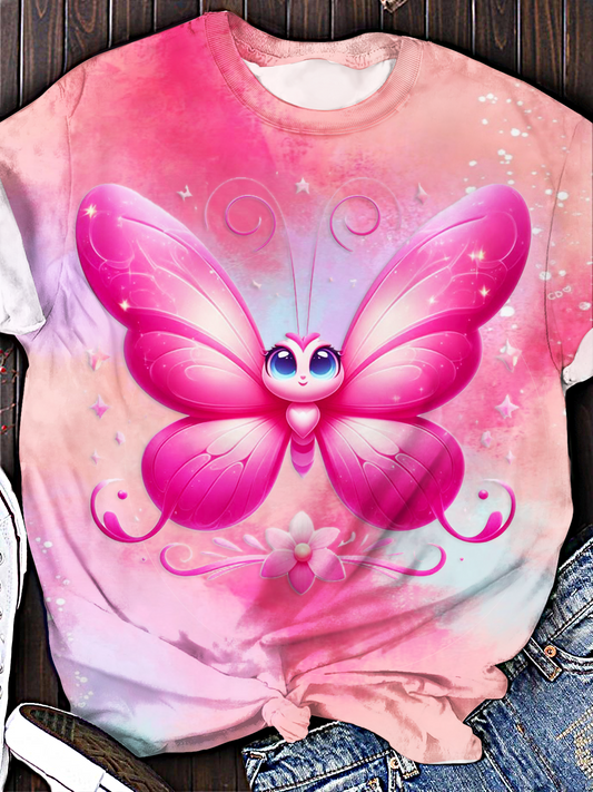 Funny Cartoon Butterfly Crew Neck T-shirt