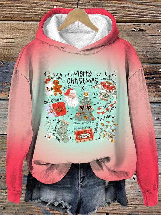 Women's Winter Retro Christmas Print Long Sleeve Printed Hoodie