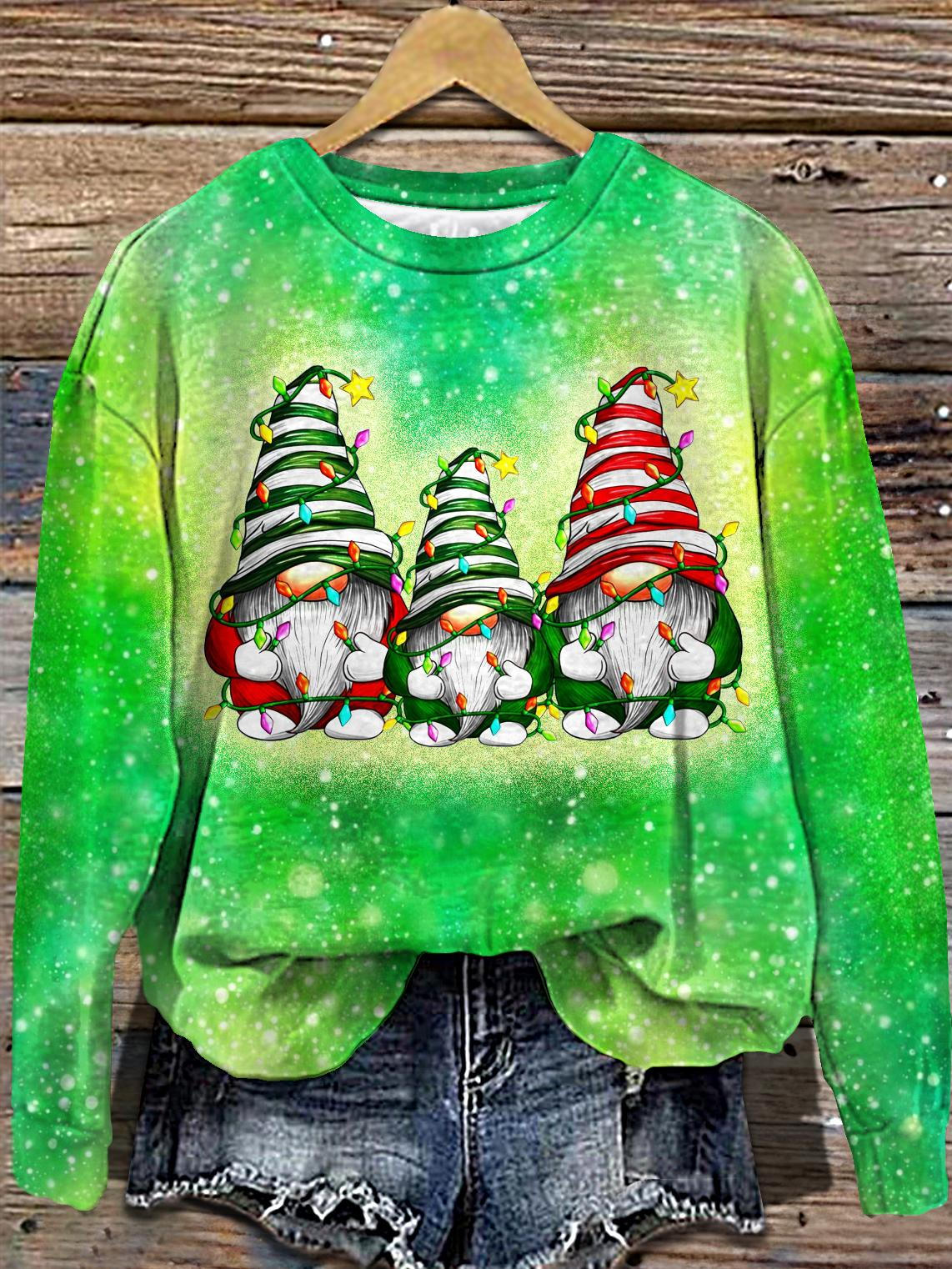 Women's Christmas Cute Gnome Printed Long Sleeve Casual Top