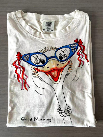 Brighten Your Day With The Good Morning Ostrich Cartoon T-Shirt