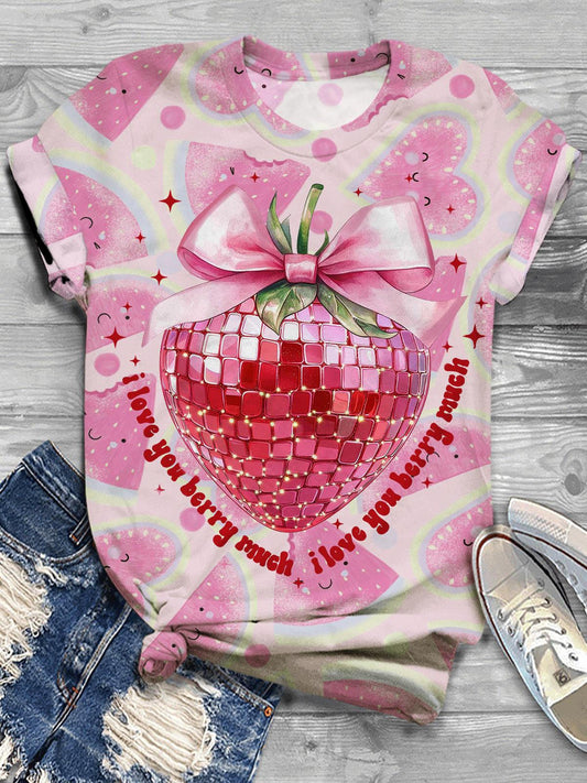 I Love You Berry Much Delicious Strawberry Valentine's Day Print T-shirt