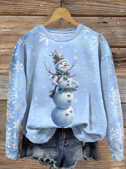 Women's Funny Snowman Snowflake Printed Long Sleeve Top