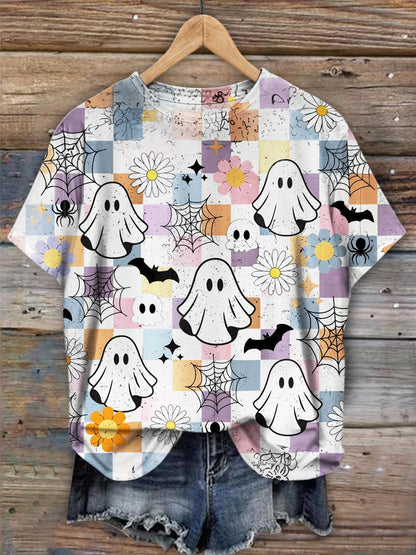 Retro Ghost Print Casual Short Sleeve Top