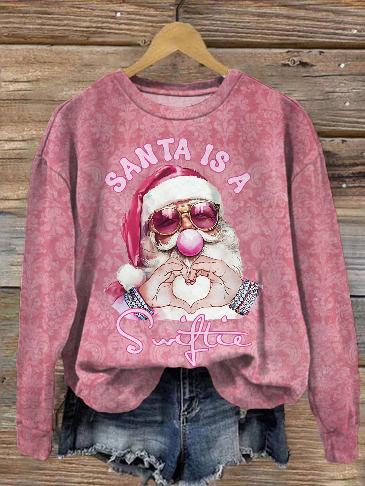 Christmas Santa Is A Swifties Printed Long Sleeve Casual Top