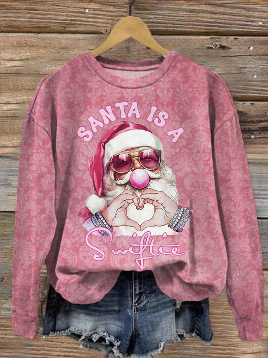 Christmas Santa Is A Swifties Printed Long Sleeve Casual Top