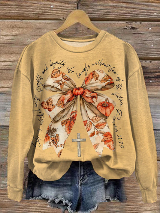 Women's Autumn Boutique Bow Round Neck Long Sleeve Top