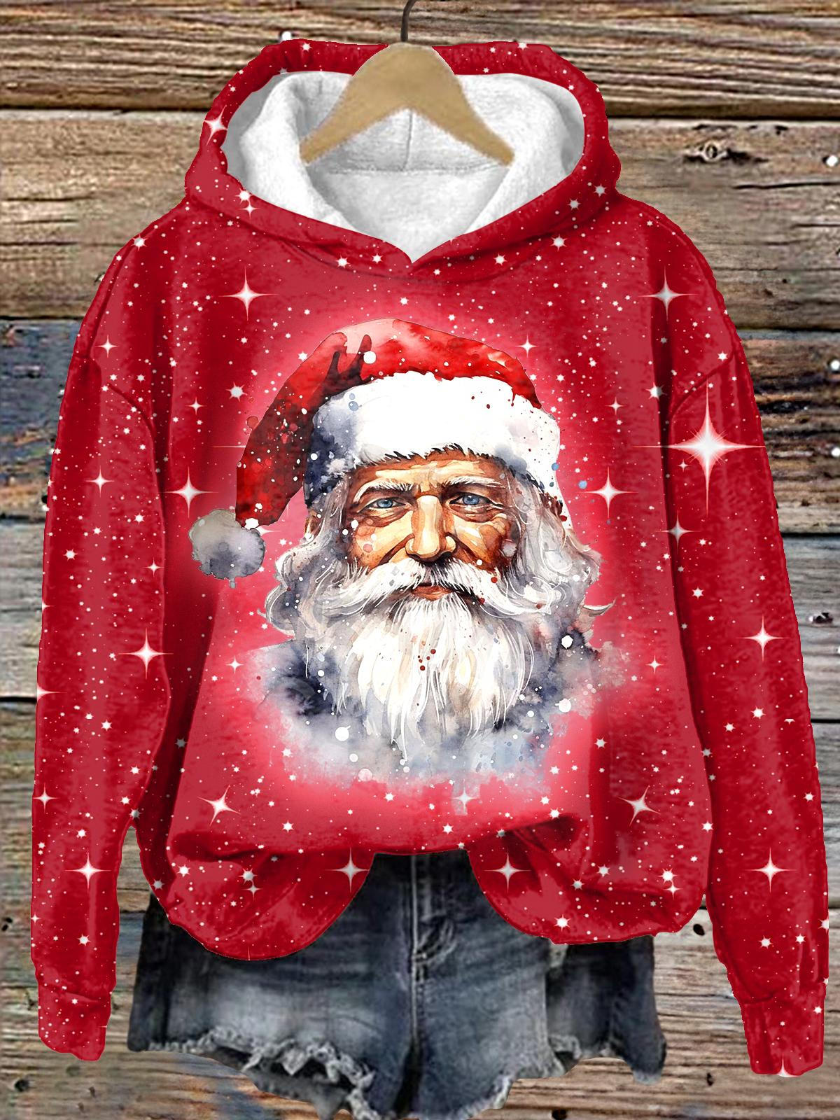 Women's Winter Santa Claus Print Long Sleeve Printed Hoodie