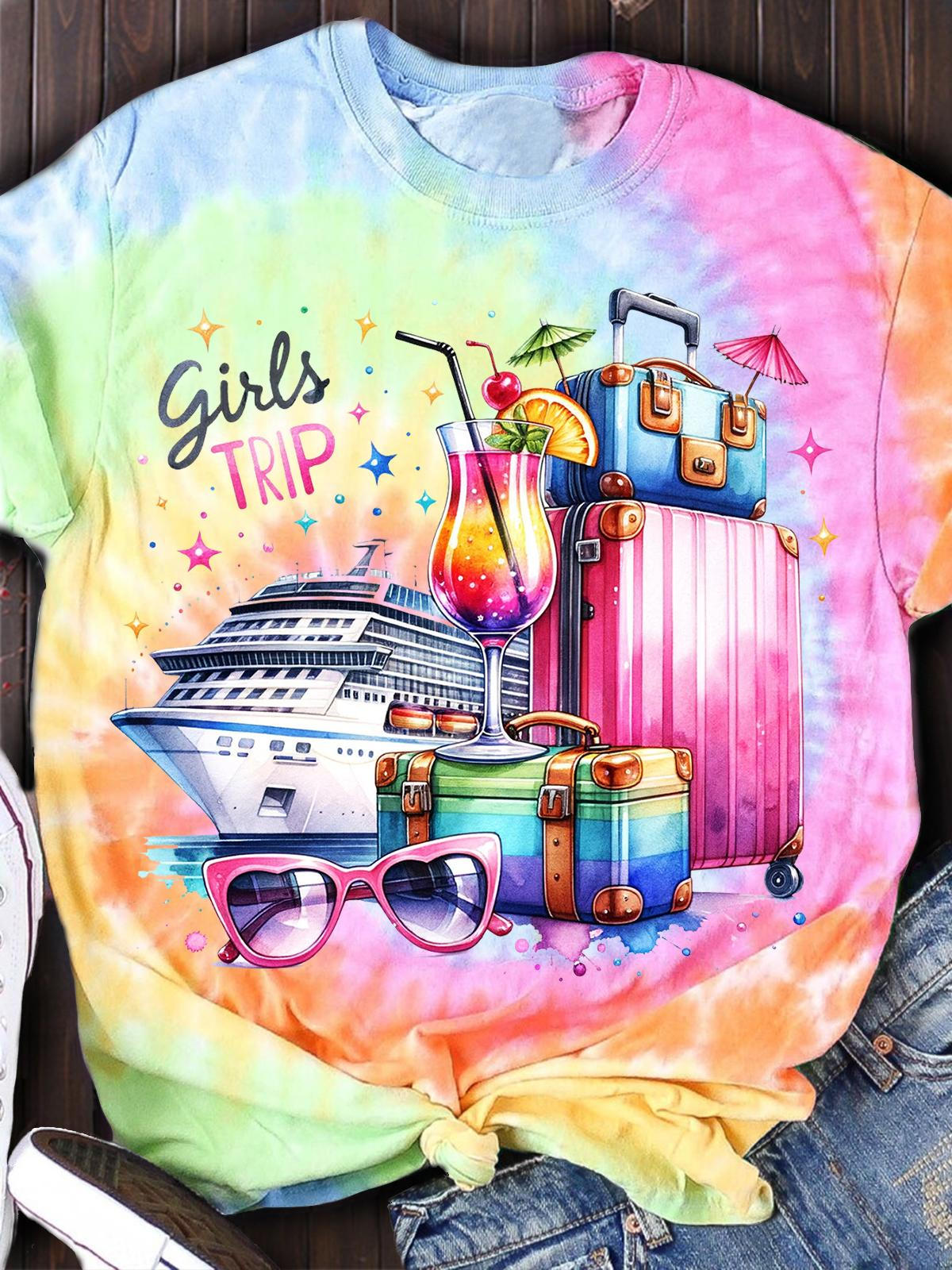 Girls Trip Colorful Cruise Crew Neck T-shirt