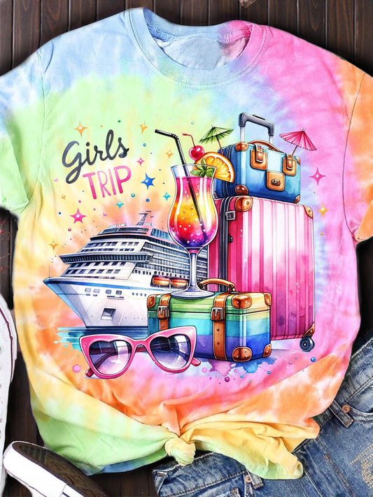 Girls Trip Colorful Cruise Crew Neck T-shirt