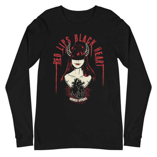 Red Lips Black Heart Long Sleeve Shirt